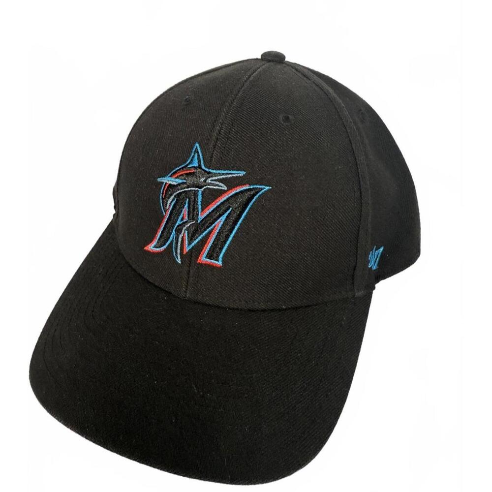 MLB Fan Favorite Miami Marlins Adults Men Black Structured Adjustable Hat Cap